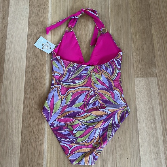 NWT Becca  MULTI Psychedelica Shimmer Loop Halter One Piece Swimsuit Sz Large - Picture 8 of 11